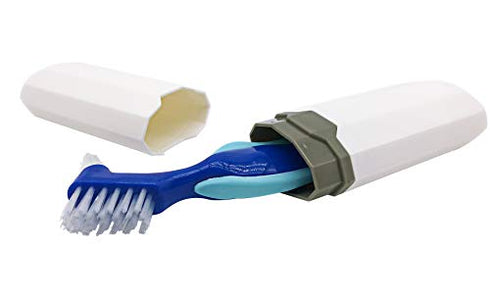 Denture Case,Denture Cups Bath, Toothbrush with hard denture, Dentures Container with Basket Denture Holder for Travel,Mouth Guard Night Gum Retainer Container (Blue)