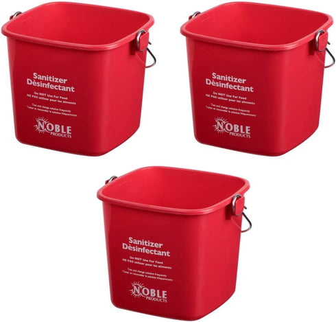 Small Red Sanitizing Bucket - 3 Quart Cleaning Pail - Set of 3 Square Containers