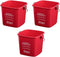 Small Red Sanitizing Bucket - 3 Quart Cleaning Pail - Set of 3 Square Containers