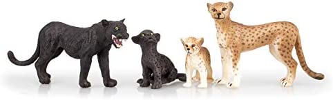 TOYMANY 8PCS 2-5" Plastic Jungle Animals Figure Playset Includes Baby Animals, Realistic Lion,Tiger,Cheetah,Black Panther Figurines with Cub, Cake Toppers Christmas Birthday Toy Gift for Kids Toddlers