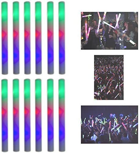 Upgraded Light up Foam Sticks, 3 Modes Colorful Flashing LED Strobe Stick for Party, Concert and Event (12 Pack)