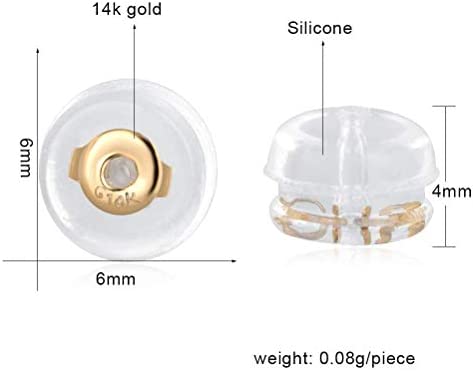14K Real Solid Gold Earring Backs Hypoallergenic Soft Clear Silicone Earrings Backings Ear Piercing Replacements Secure Safety for Studs Drop Comfortable