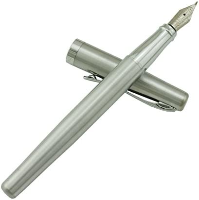 Duke 209 Bent Nib Fountain Pen Set with Ink Refills Converter, Steel Sliver