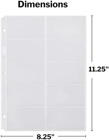Dunwell Business Card Holder Sleeves - (10 Pack), for 200 Cards, Heavyweight Plastic Business Card Protector Sheet, Each 3-Hole Punched Sleeve Holds 20 Business Cards, Fits 3-Ring Binders