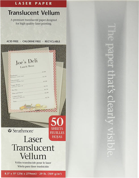 Strathmore 59-854 Laser Vellum Inkjet Paper, 8.5"x11", 50 Sheets,white/ivory