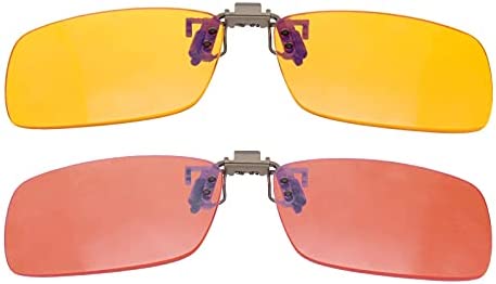 BRADDELL OPTICS Anti Glare FL-41 Rose & FL-500 Amber Blue Blocking Clip-on Computer Reading Glasses for Migraine Light Sensitivity, Photophobia and Fluorescent LED Lighting (Standard)