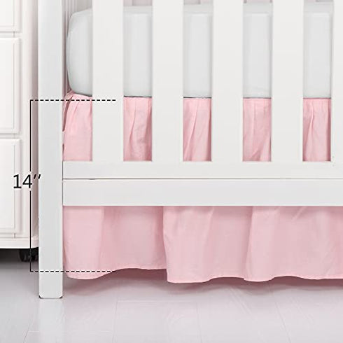 TILLYOU Crib Bed Skirt Dust Ruffle, 100% Natural Cotton, Nursery Crib Bedding Accessory Toddler Bedskirt for Baby Boys Girls, 14" Drop, Light Pink