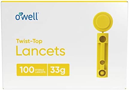 O'WELL Twist Top Lancets 33 Gauge, 100 Count | Ultra Thin Needle Lancets for Blood Glucose & Keto Testing | Box of 100 Sterile Lancets