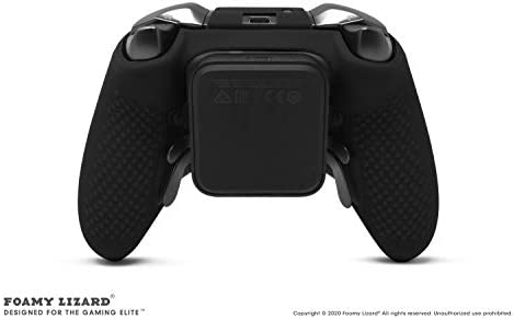 Elite Series 2 Studded Grip Skin for Xbox One Elite Series 2 Controller (NOT for Series X/S/Elite 1) by Foamy Lizard - Sweat Free Silicone w/Flat Top Anti-Slip Studs + 8 QSX-Elite Thumb Grips (Black)