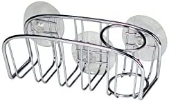 Spectrum Diversified Contempo Sponge & Brush Modern Sponge Holder & Kitchen Organizer, Vertical Scrub Brush Holder, Secure Suction Seals to Kitchen Sinks, 1 EA, Chrome