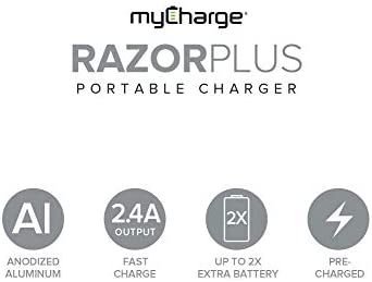 myCharge Portable Charger Power Bank - RazorPlus 4000mAh Internal Battery / 2.4A USB Port External Battery Pack for Cell Phones (Compatible with Apple iPhone, iPad, Android for Samsung Galaxy)