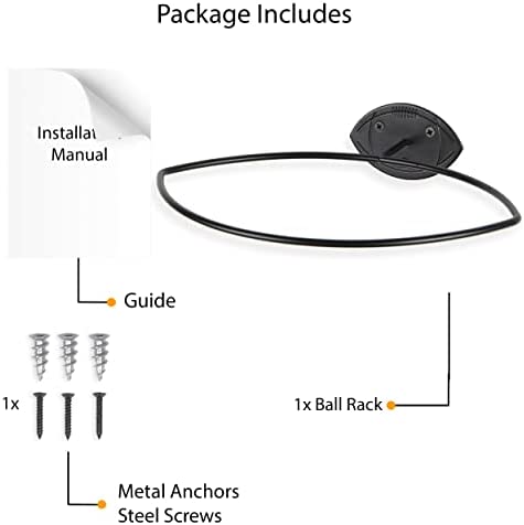 Wallniture Sporta Wall Mount Football Rack, Ball Holder Organization and Storage Rack, Sports Room Decor, Steel, Black