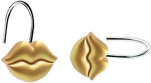 CandyGrid Gold Shower Curtain Hooks Rings, Shower Hooks for Shower Curtain Set of 12, Rustproof Metal Shower Rings for Bathroom (Gold Lips)