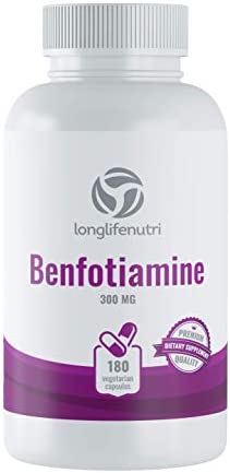 Benfotiamine 300mg 180 Vegetarian Capsules | Fat-Soluble Vitamin B1 Thiamine Powder Supplement | Promotes Healhty Circulation | Supports Nervous System | Mega Benfo Thiamin Complex