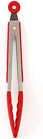 7-Inch Mini Silicone Kitchen Stainless Steel Tongs - Set of 3 (Red, Orange, Purple) - Mini Tongs for Serving Food, Cooking, Salad and Grilling
