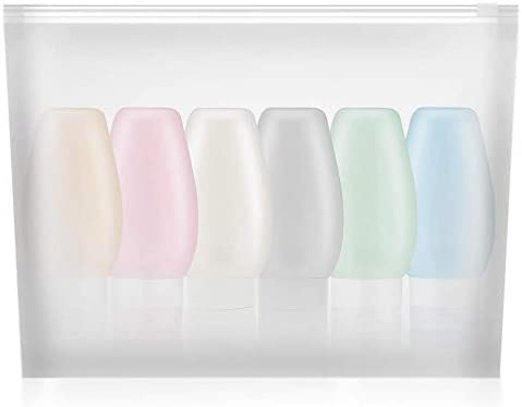 Portable Travel Bottles Set, Uerstar Leak Proof Squeezable Silicon Tubes Travel Size Toiletries Containers, TSA Carry On Approved Refillable Travel Accessories for Shampoo Liquids 6 Pack (3 fl. oz)