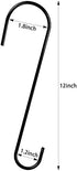 FEED GARDEN 12 Inch Metal Hanging S Hooks, 6 Pack Rust Resistant Tree Branch Hook for Outdoor Bird Feeders and Houses, Planters, Lanterns, 1/5 Inch Diameter