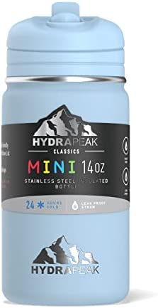 Hydrapeak Mini 14oz Kids Water Bottle with Straw Lid, Stainless Steel Double Wall Insulated Water Bottle for Kids | Leak-Proof and Spill-Proof Kids Water Bottle for School, Cold for 24 Hours (Cloud)