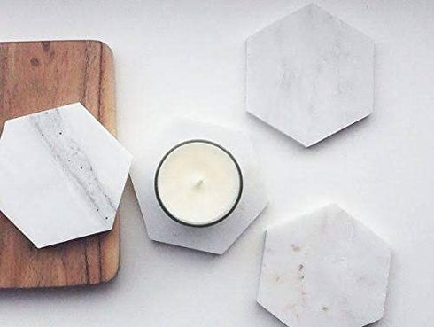 INA KI Natural Marble and Stone Coaster With Anti-Skid Cork Bottom (For home, Kitchen, Bath & Spa)