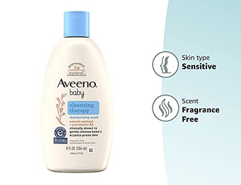 Aveeno Baby Cleansing Therapy Moisturizing Baby Body Wash with Natural Oatmeal & ProVitamin B5, Gentle Tear-Free Baby Bath Wash for Sensitive & Eczema-Prone Skin, Hypoallergenic, 8 oz