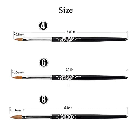 BQAN 3D Kolinsky Nail Art Brush 1Pc #6, Professional nail brushes for acrylic application, Natural Wooden Handle with Rhinestone Design