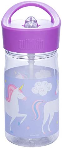 Wildkin Kids Reusable 16 Ounce Water Bottle for Boys and Girls, Features Straw Top and Carrying Handle, Ideal Size for School or Travel, Easy to Clean (Unicorn)