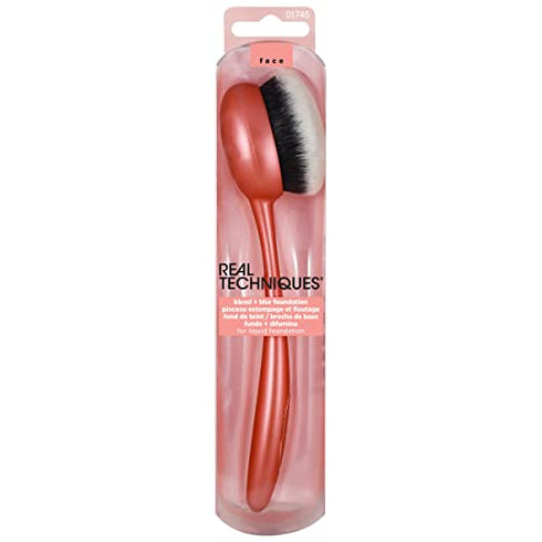 Real Techniques Blend and Blur Foundation Brush, For Liquid Foundation, Easy Makeup Application, Oval Shaped Brush Head with Dense, Plush, Synthetic Bristles, Orange Face Brush, 1 Count