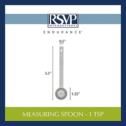 RSVP International Endurance Kitchen Collection Open Stock Measuring Spoon, Stainless Steel, Dishwasher Safe, 1-Teaspoon