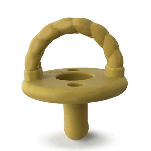 Itzy Ritzy Sweetie Soother Pacifier Set of 2 - Silicone Newborn Pacifiers with Collapsible Handle & Two Air Holes for Added Safety; Set of 2 in Dark Gray & Yellow, Ages Newborn & Up