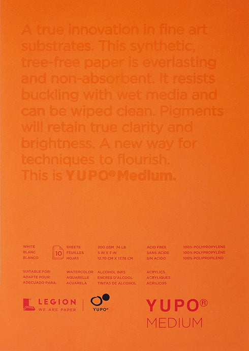 Legion Yupo Polypropylene Pad, 5 X 7 inches, Medium 74lb, 10 Sheets (L21-YUP197WH57)