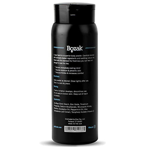 Bozak Cooling Body and Foot Powder for Men – Talc Free, Jock Itch Defense, Deodorant, Stops Chafing, Absorbs Sweat, and Keeps Skin Dry – with Menthol (4 oz.)