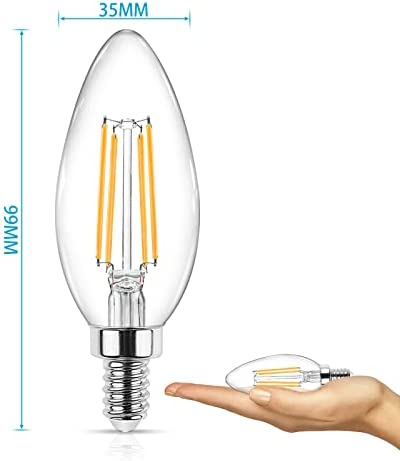 Ascher E12 Candelabra LED Light Bulbs 60 Watt Equivalent, 550 Lumen, Warm White 2700K, Clear LED Filament Candle Bulbs, Non-Dimmable, Pack of 5