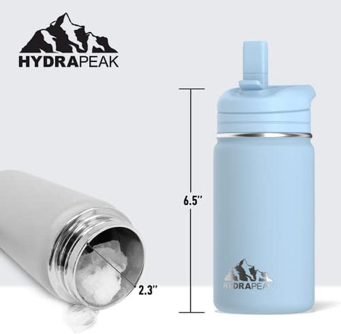 Hydrapeak Mini 14oz Kids Water Bottle with Straw Lid, Stainless Steel Double Wall Insulated Water Bottle for Kids | Leak-Proof and Spill-Proof Kids Water Bottle for School, Cold for 24 Hours (Cloud)