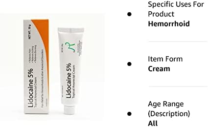 Mohnark Maximum Strength Lidocaine 5% Topical Anorectal Numbing Cream with Vitamin E and Lecithin, for Treatment of Hemorrhoids & Other Anorectal Disorders