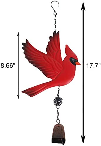 Tinsow Cardinal Bird Wind Chime Portable Wind Bell Outdoor Chime Outdoor Decoration Hanging Decor for Patio, Deck, Yard, Garden (Red-Flaping)