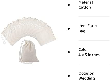 Pangda 100 Pieces Drawstring Cotton Bags Muslin Bags for Storage, Teas, Spices, Soaps, Candy, Jewellery, Wedding Party Favors and DIY Craft Home Decor (4 x 3 Inches)