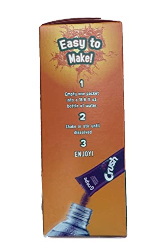 Crush Singles Grape, Orange, Strawberry To Go Sugar Free Drink Mix Variety Pack 2.75 oz Pack of 30 Sticks