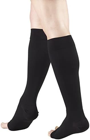 Truform 30-40 mmHg Compression Stockings for Men and Women, Knee High Length, Open Toe, Black, Medium