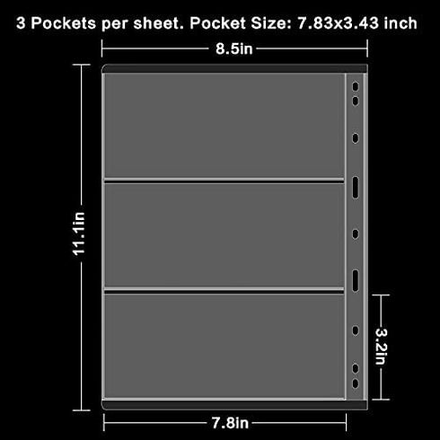 12 Sheets Paper Money Collection Supplies Pages, Currency Collecting Book Album Sleeves, 36 Pocket Money Stamp Page Holders for Standard 9-Hole Coin Collector Binder, 3 Pockets/Sheet