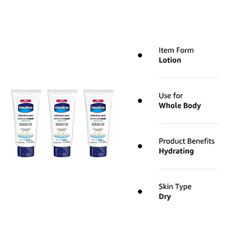 Vaseline Intensive Care Advanced Repair Fragrance Free Moisture Body Lotion 2 Oz Travel Size (Pack Of 3)