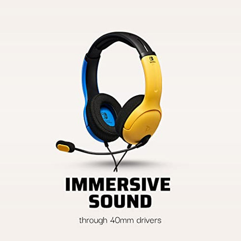 PDP Gaming LVL40 Stereo Headset with Mic for Nintendo Switch - PC, iPad, Mac, Laptop Compatible - Noise Cancelling Microphone, Lightweight, Soft Comfort On Ear Headphones, 3.5mm jack - Yellow & Blue