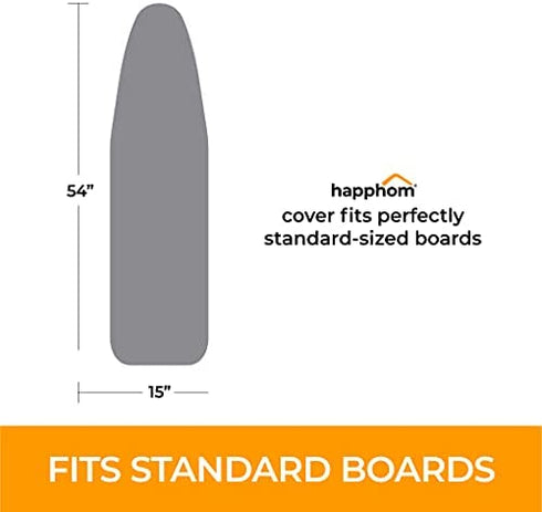 happhom Ironing Board Cover and Pad Extra Thick Heavy Duty Padded 4 Layers, Silver Coated Ironing Board Cover, Non Stick Scorch and Stain Resistant Standard Size 15x54 Inch with Elasticized Edges