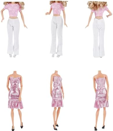 E-TING Lot 15 Items = 5 Sets Fashion Casual Wear Clothes/Outfit with 10 Pair Shoes for Girl Doll Random Style (Casual Wear Clothes + Short Skirt)