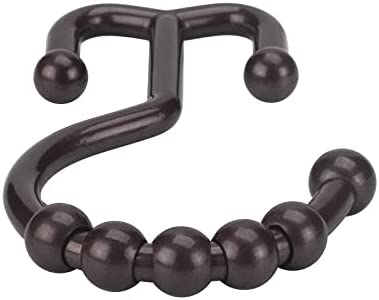 Amazer Shower Curtain Hooks Plastic Double Shower Curtain Rings for Bathroom Shower Curtain Rod - Set of 12, Brown