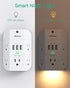 Outlet Extender with Night Light, 5-Outlet Surge Protector with 3 USB Charging Ports, 1800J Power Strip Multi Plug Outlets Wall Adapter Expander with Spaced Outlets for Home, School, Office