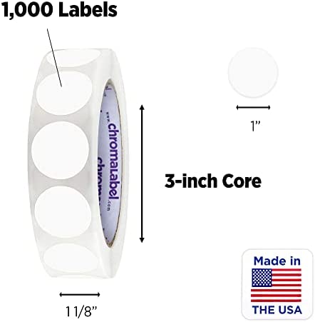 ChromaLabel 1 Inch Round Label Permanent Color Code Dot Stickers, 1000 Labels per Roll, White
