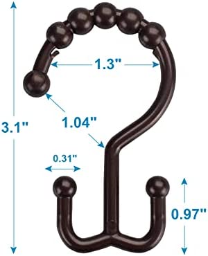 Amazer Shower Curtain Hooks Plastic Double Shower Curtain Rings for Bathroom Shower Curtain Rod - Set of 12, Brown