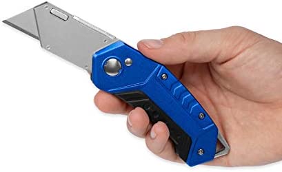 BirdRock Home Premium Folding Utility Knife – Small Compact Pocket – Folding Box Cutter Tool – 3 Extra Razor Blades – Cut Cardboard Boxes – Locking Safety Knife Set – Heavy Duty Aluminum Body