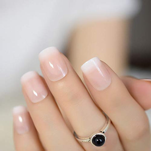 CoolNail Pink Nude White French Fake Nails Squoval Square UV Gel False Press on Nails for Girl Full Cover Wear Finger Nail Art Tips