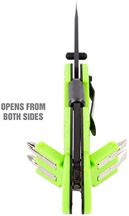 OEMTOOLS 25541 Cut and Drive Multi Tool, Drop Point Knife, Screwdriver, Bit Set, Ruler, and Bottle Opener, EDC, Contractor, HVAC Tool, Green and Black
